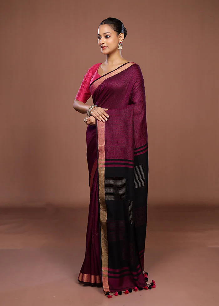 Purple Matka Silk Saree With Blouse Piece - Image 4