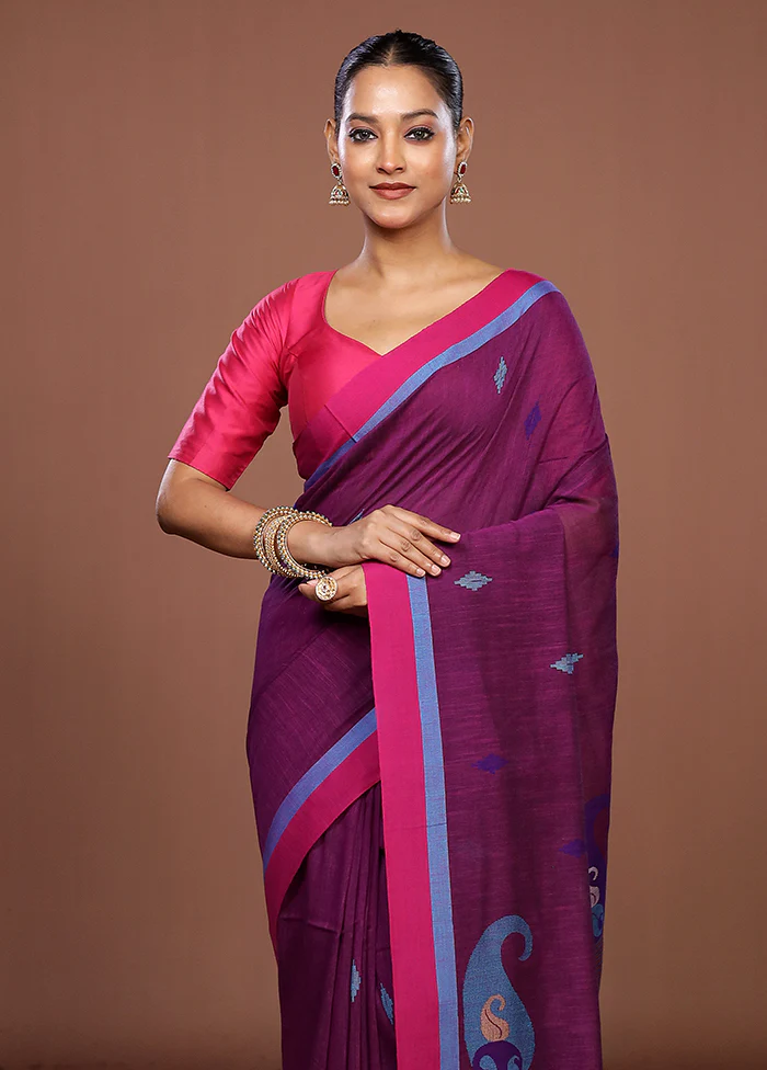 Purple Matka Silk Saree With Blouse Piece