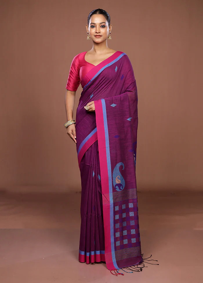 Purple Matka Silk Saree With Blouse Piece - Image 2