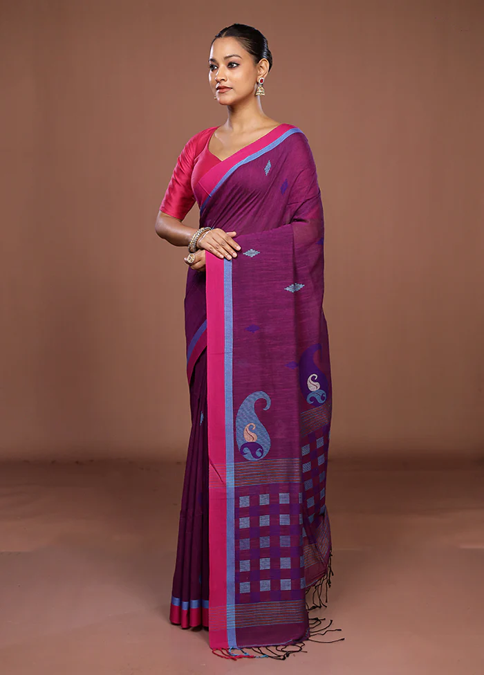 Purple Matka Silk Saree With Blouse Piece - Image 4