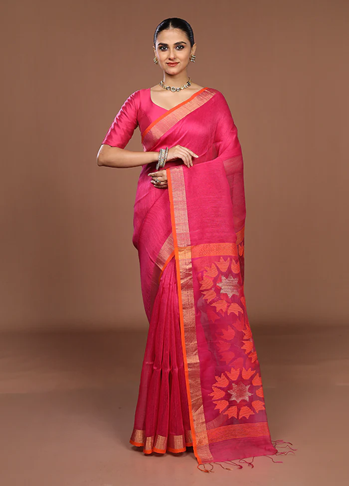 Pink Matka Silk Saree With Blouse Piece - Image 2