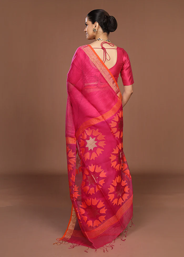 Pink Matka Silk Saree With Blouse Piece - Image 3