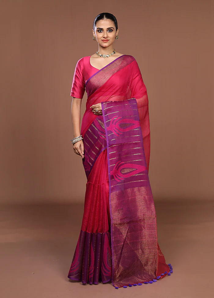 Purple Matka Silk Saree With Blouse Piece - Image 2