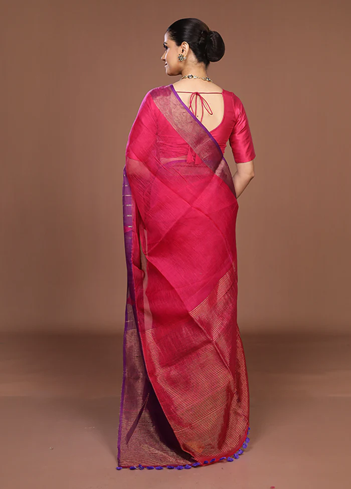 Purple Matka Silk Saree With Blouse Piece - Image 3