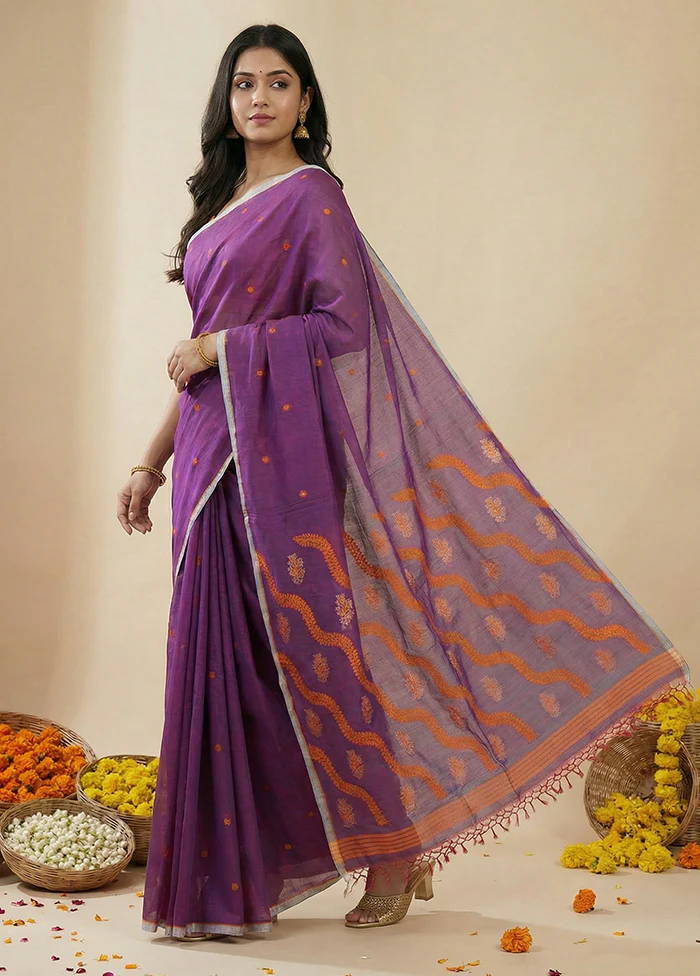 Purple Matka Silk Saree With Blouse Piece - Image 4