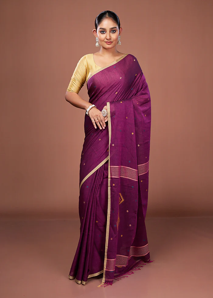 Purple Matka Silk Saree With Blouse Piece - Image 2