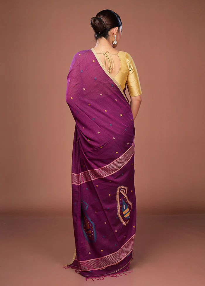 Purple Matka Silk Saree With Blouse Piece - Image 3
