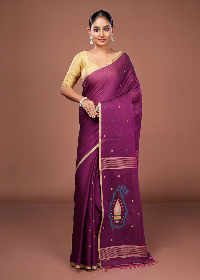 Purple Matka Silk Saree With Blouse Piece - Image 2