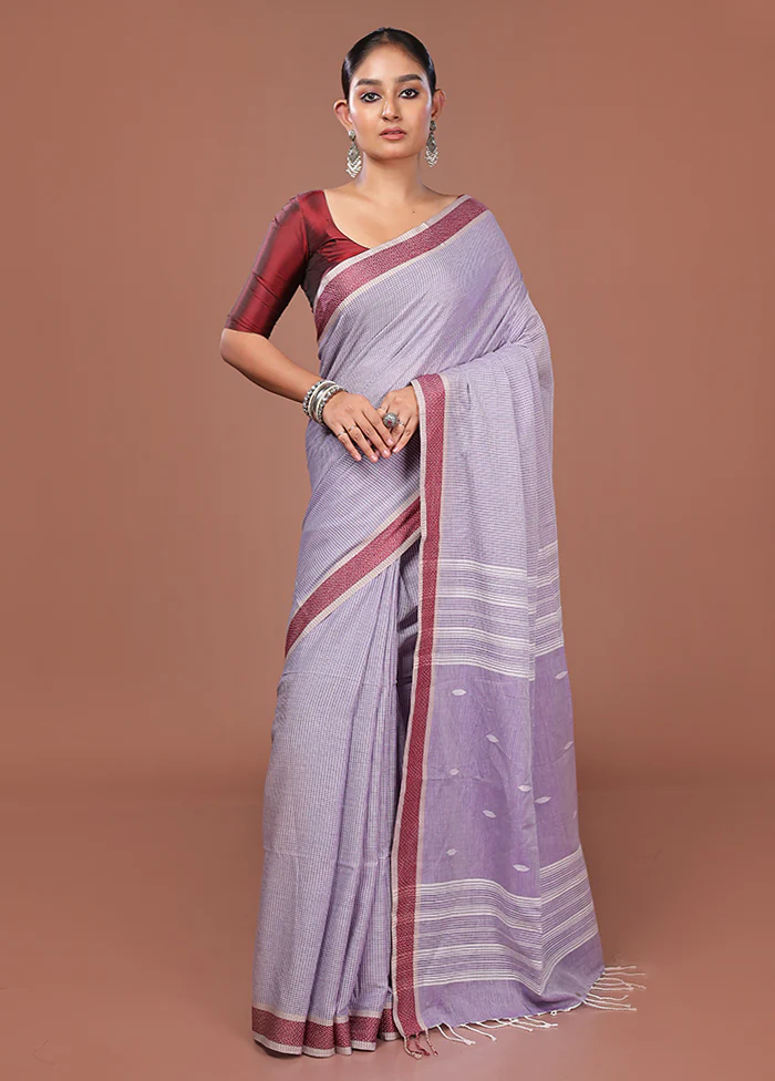 Purple Matka Silk Saree With Blouse Piece - Image 2