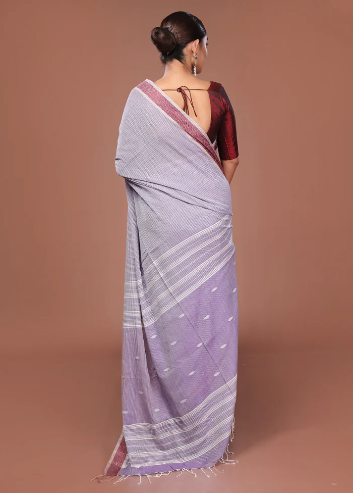 Purple Matka Silk Saree With Blouse Piece - Image 3