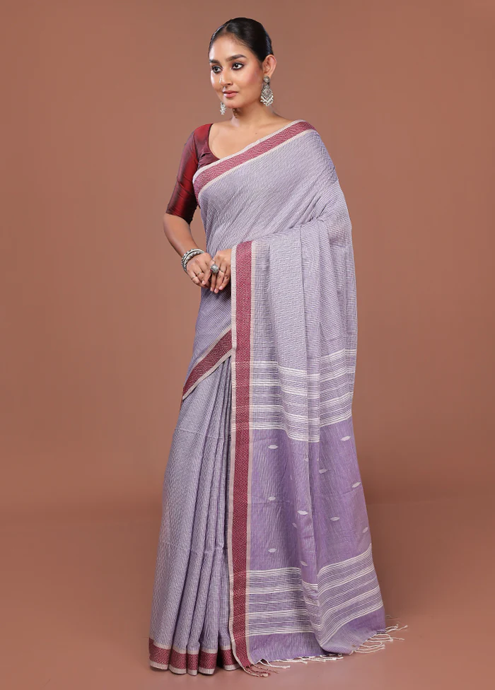 Purple Matka Silk Saree With Blouse Piece - Image 4