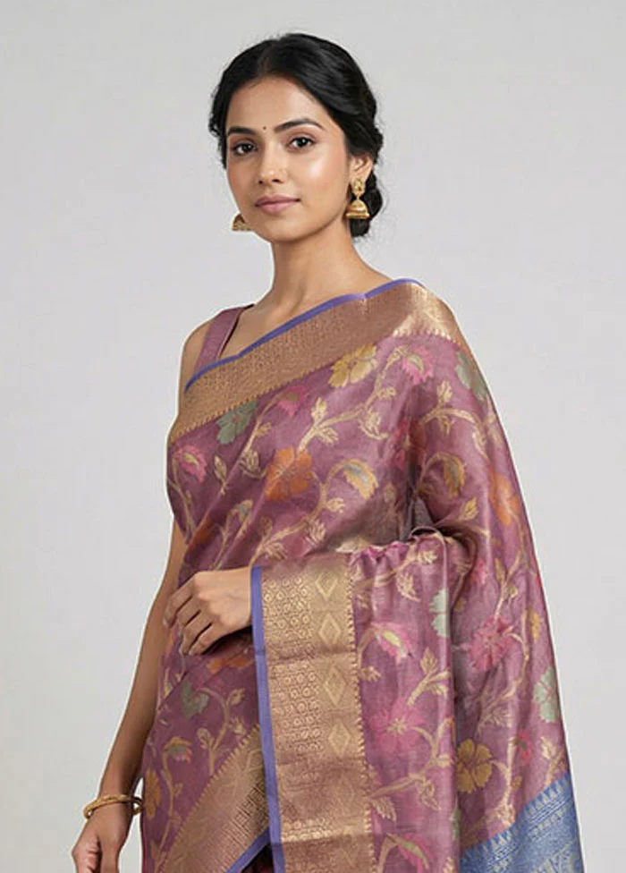 Purple Organza Saree With Blouse Piece - Image 2