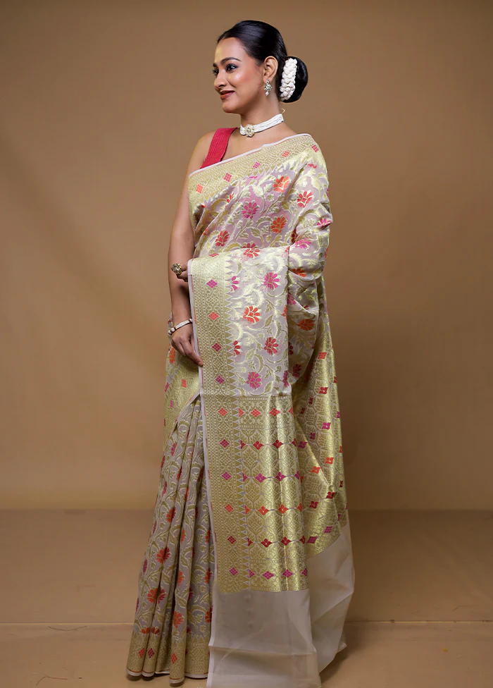 Purple Organza Saree With Blouse Piece - Image 4