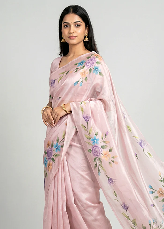 Purple Organza Saree With Blouse Piece - Image 2