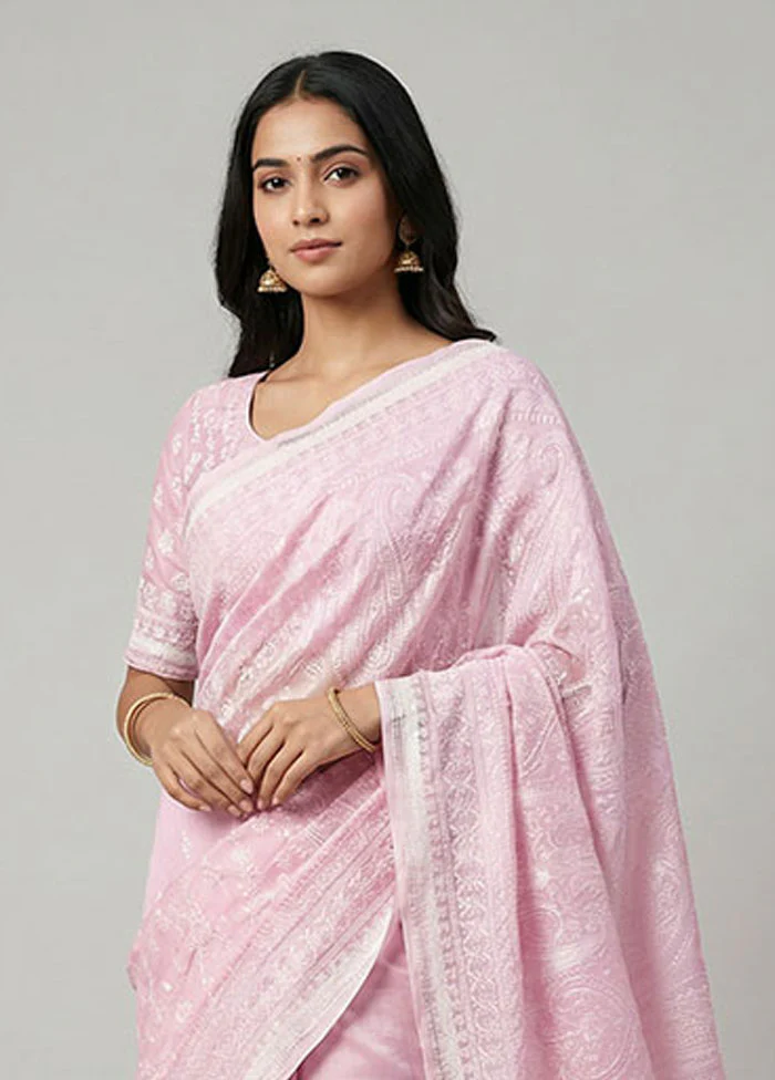 Purple Organza Saree With Blouse Piece - Image 2