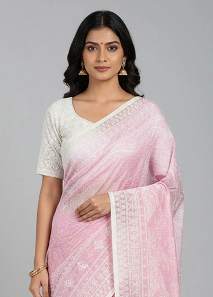 Purple Organza Saree With Blouse Piece - Image 2
