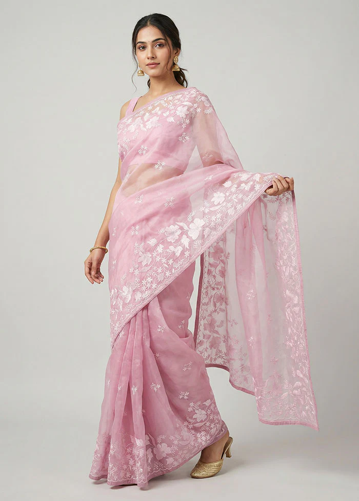 Purple Organza Saree With Blouse Piece