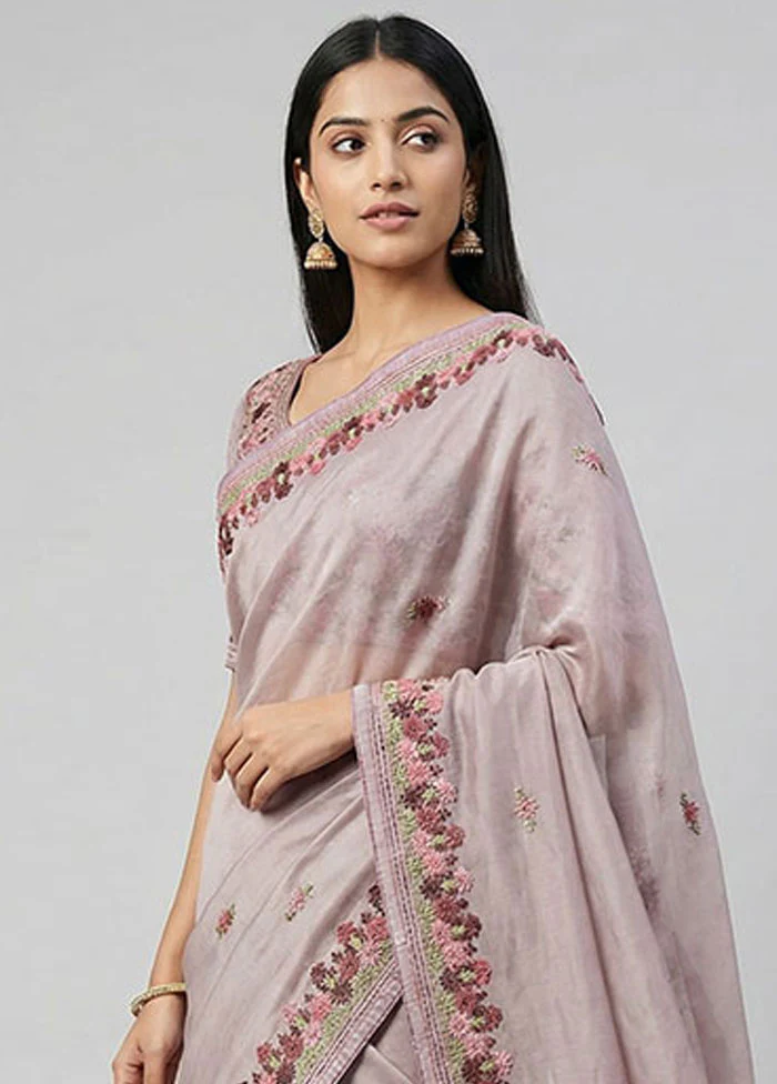 Purple Organza Saree With Blouse Piece - Image 2