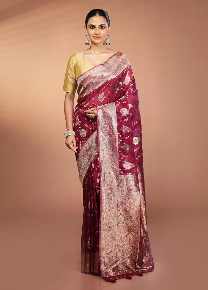 Purple Organza Saree With Blouse Piece - Image 2