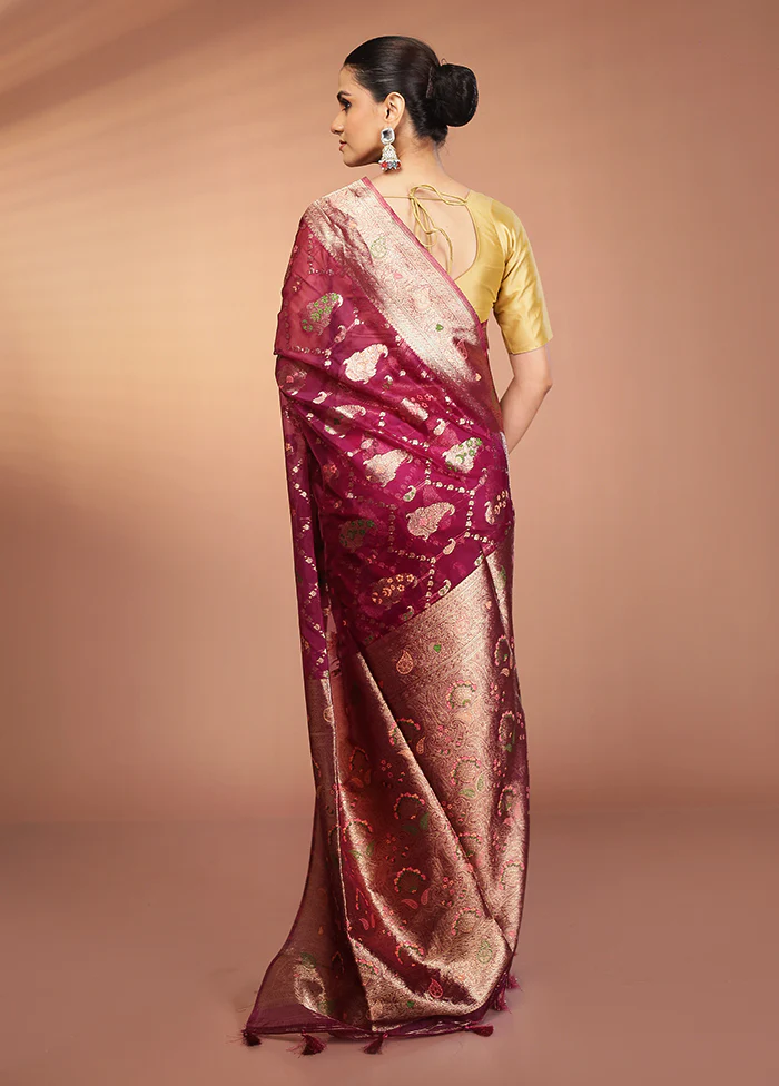 Purple Organza Saree With Blouse Piece - Image 3