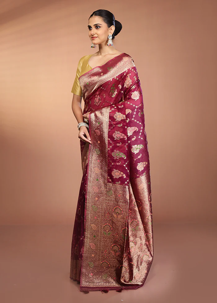 Purple Organza Saree With Blouse Piece - Image 4