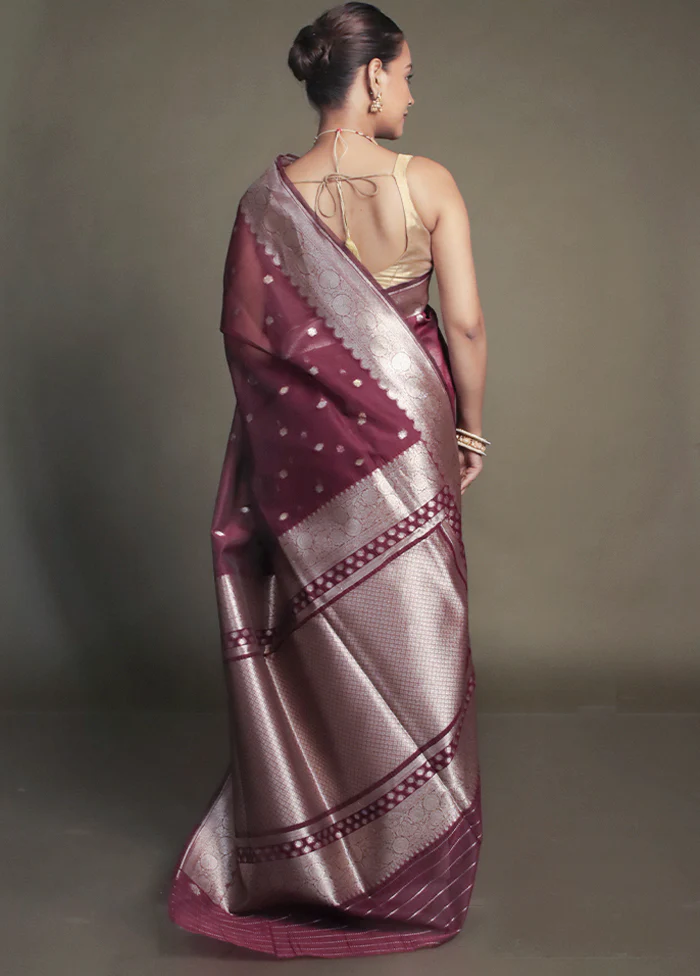 Purple Organza Saree With Blouse Piece - Image 3