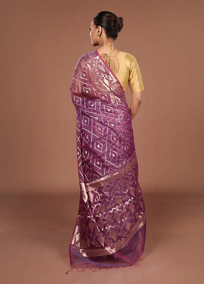 Purple Organza Saree With Blouse Piece - Image 3