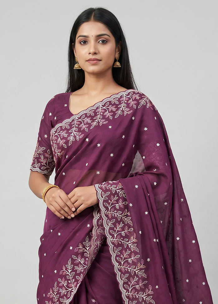 Purple Organza Saree With Blouse Piece - Image 2