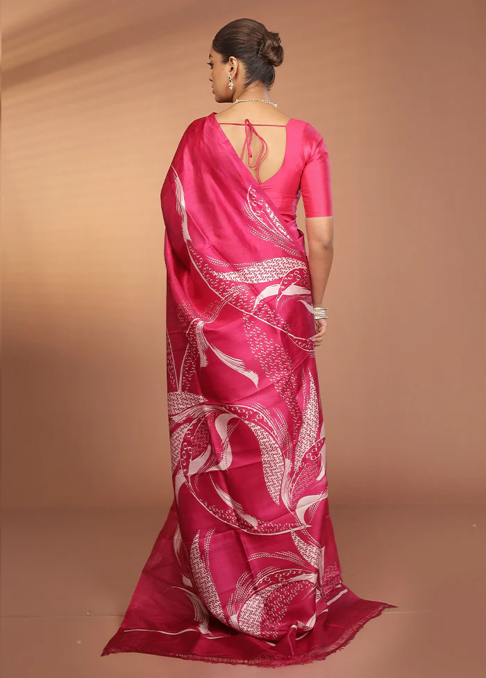 Pink Printed Pure Silk Saree Without Blouse Piece - Image 3