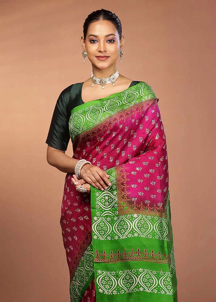 Purple Printed Silk Saree Without Blouse Piece