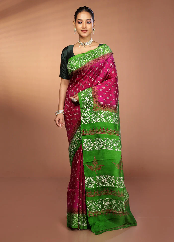 Purple Printed Silk Saree Without Blouse Piece - Image 2