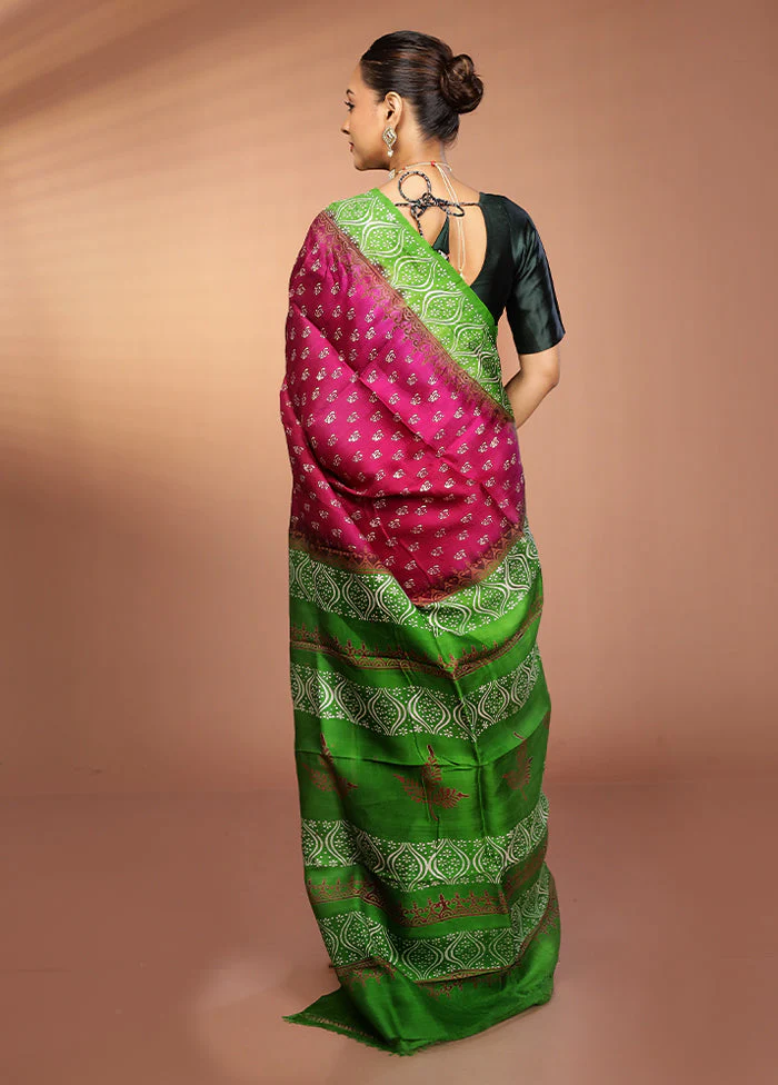 Purple Printed Silk Saree Without Blouse Piece - Image 3