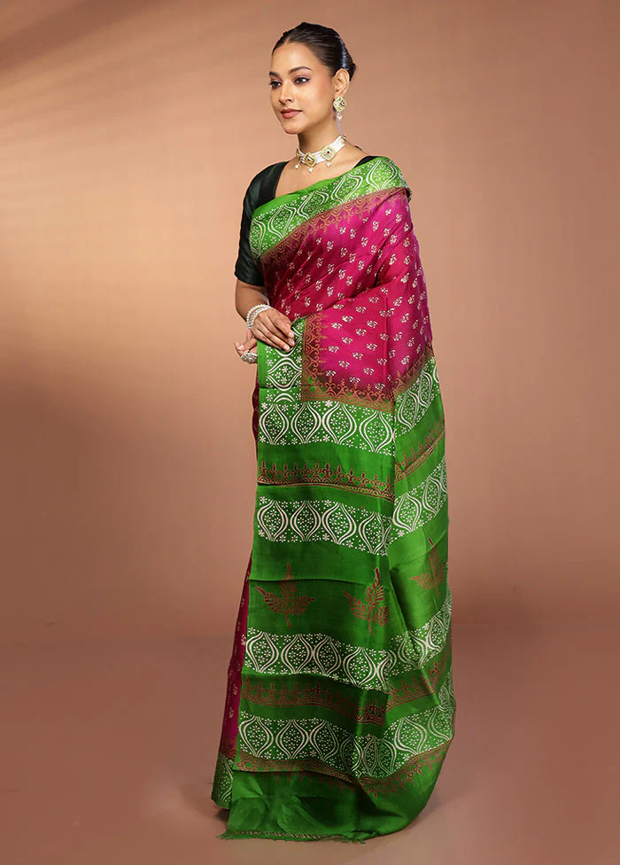 Purple Printed Silk Saree Without Blouse Piece - Image 4