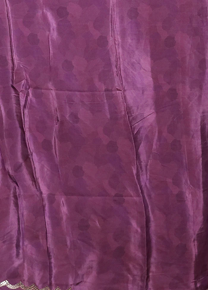Purple Printed Silk Saree Without Blouse Piece - Image 5