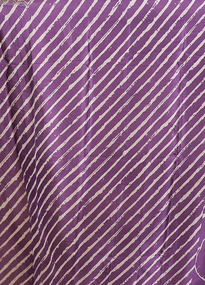 Purple Printed Pure Silk Saree Without Blouse Piece - Image 6