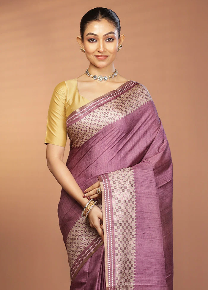 Purple Printed Pure Silk Saree Without Blouse Piece