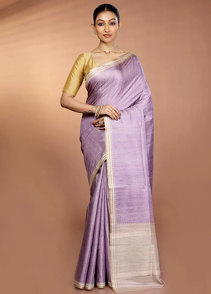 Purple Printed Pure Silk Saree Without Blouse Piece - Image 2