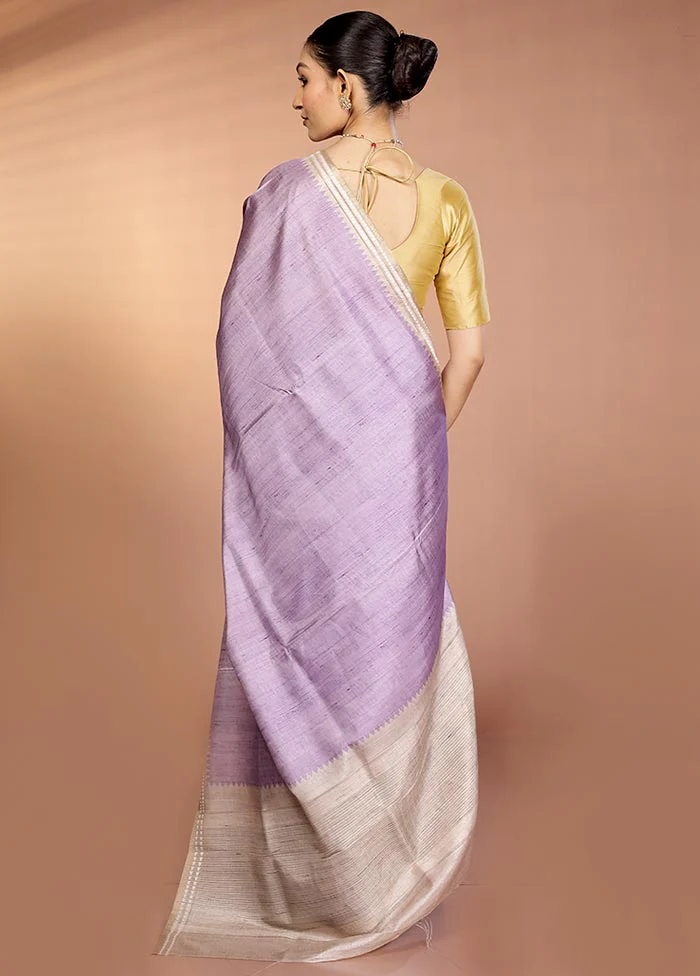 Purple Printed Pure Silk Saree Without Blouse Piece - Image 3