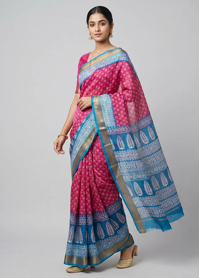 Purple Printed Silk Saree Without Blouse Piece