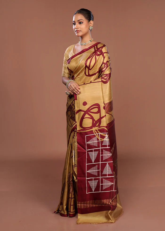 Purple Printed Pure Silk Saree Without Blouse Piece - Image 4