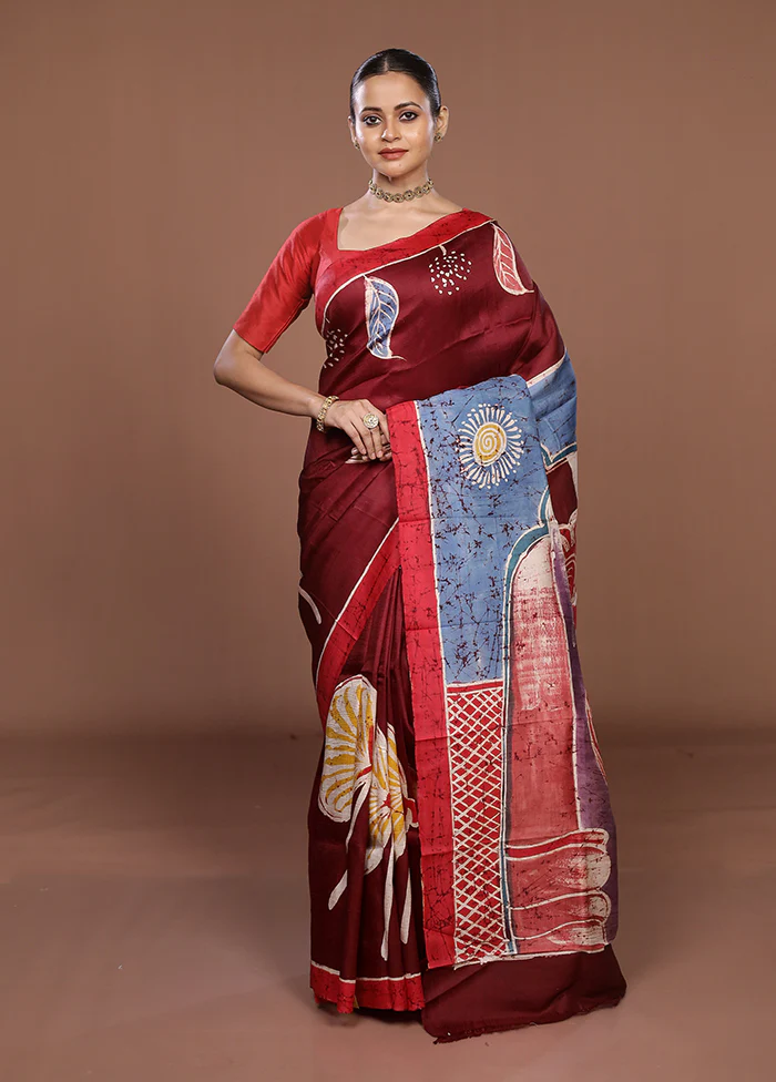 Purple Printed Silk Saree Without Blouse Piece - Image 2
