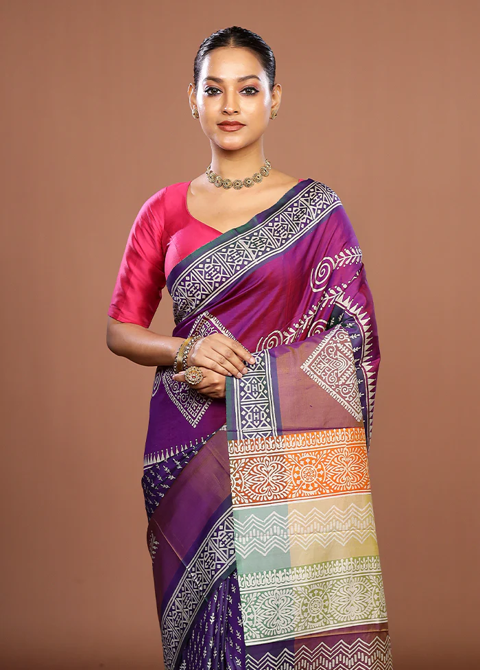 Purple Pure Bishnupuri Silk Saree With Blouse Piece