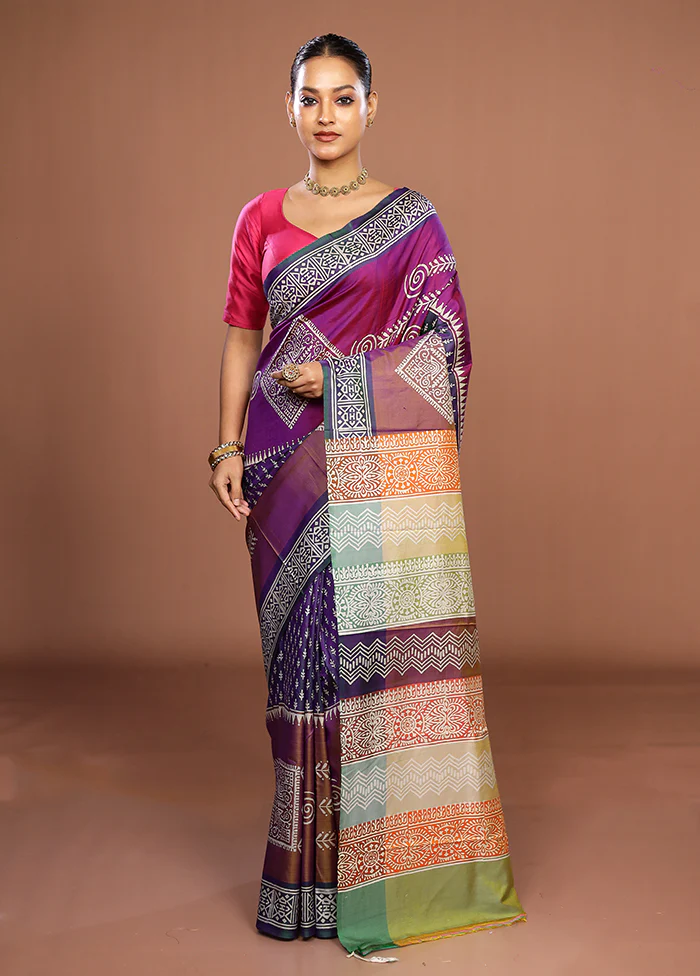 Purple Pure Bishnupuri Silk Saree With Blouse Piece - Image 2