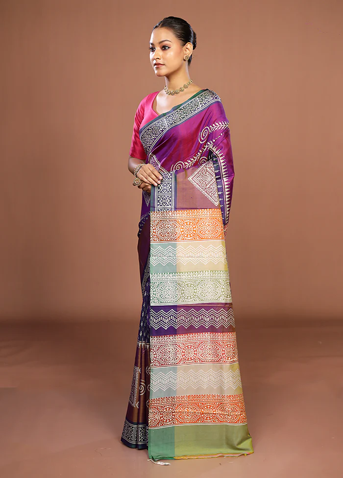 Purple Pure Bishnupuri Silk Saree With Blouse Piece - Image 4