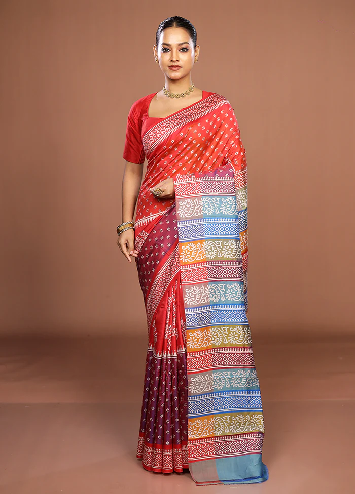 Rust Pure Bishnupuri Silk Saree With Blouse Piece - Image 2