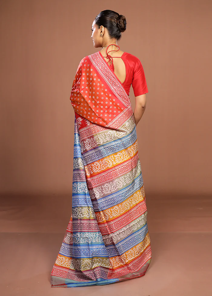 Rust Pure Bishnupuri Silk Saree With Blouse Piece - Image 3