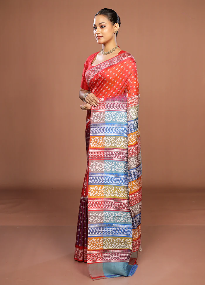 Rust Pure Bishnupuri Silk Saree With Blouse Piece - Image 4