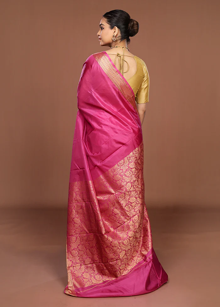 Purple Printed Pure Silk Saree Without Blouse Piece - Image 3