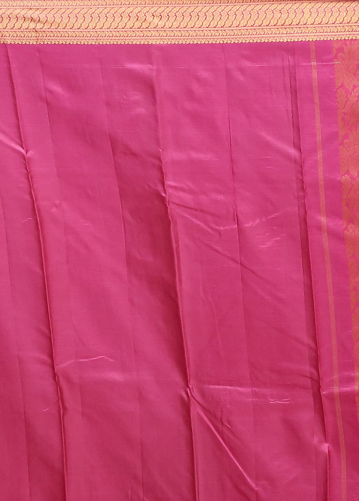Purple Printed Pure Silk Saree Without Blouse Piece - Image 5
