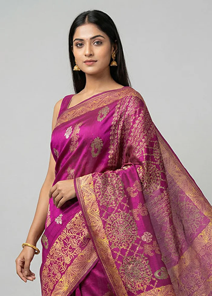 Purple Printed Silk Saree Without Blouse Piece - Image 2